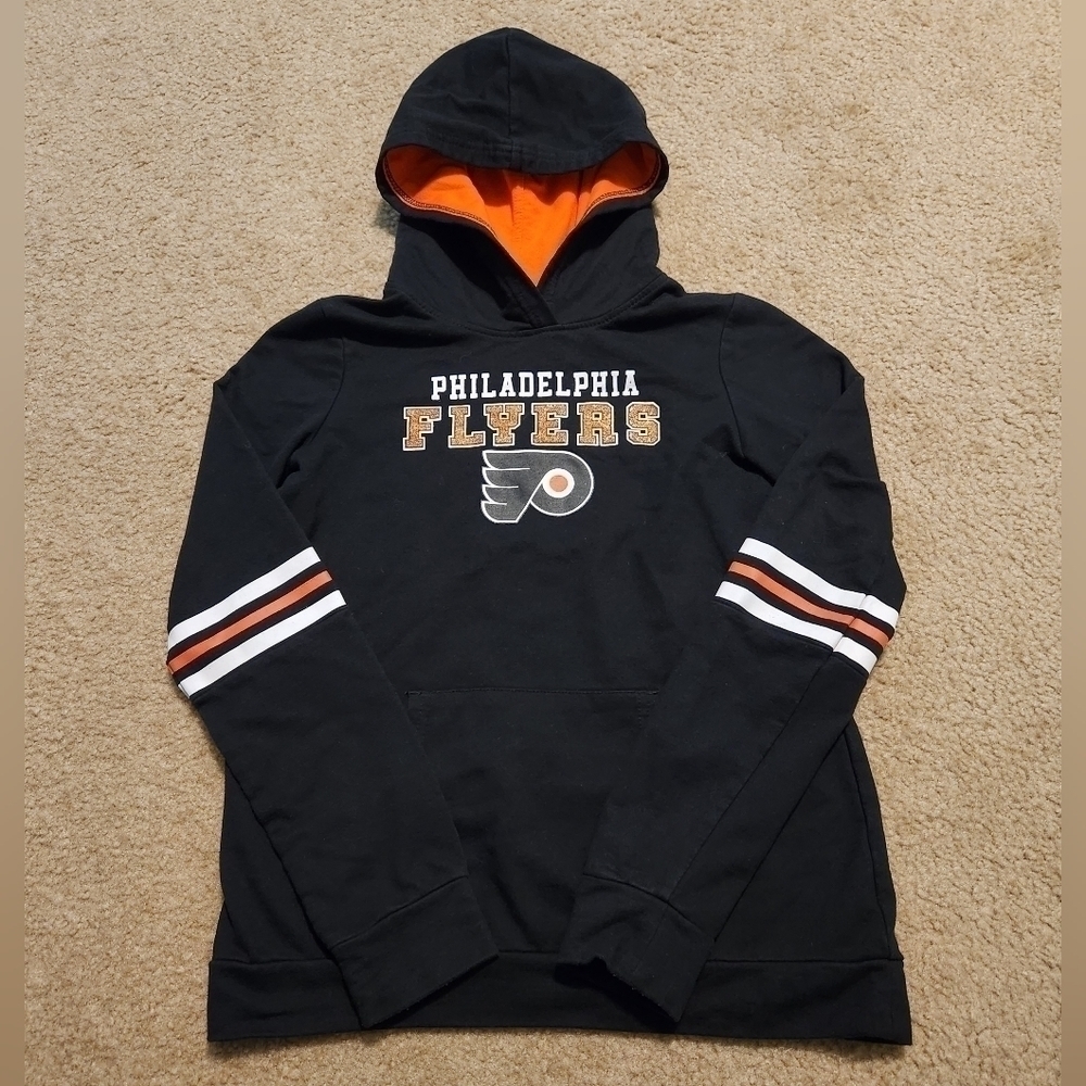 NHL Philadelphia Flyers Girl's Black Hoodie Pulloever Sweatshirt, size XL 14/16